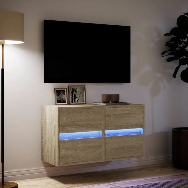 Sieninės TV spintelės su LED, 2vnt., sonoma ąžuolo, 41x31x45cm