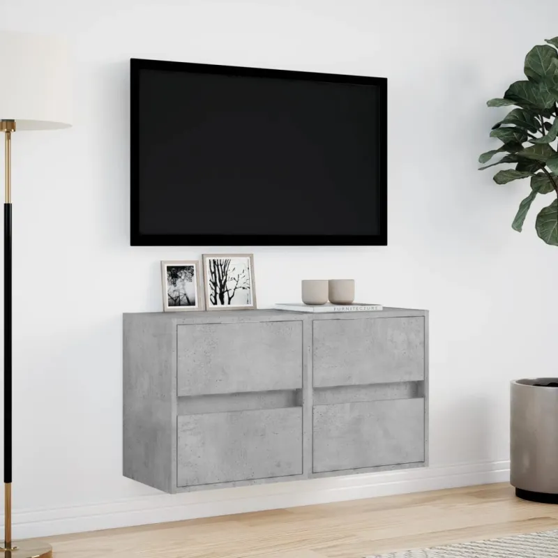 Sieninės TV spintelės su LED, 2vnt., betono pilkos, 41x31x45cm