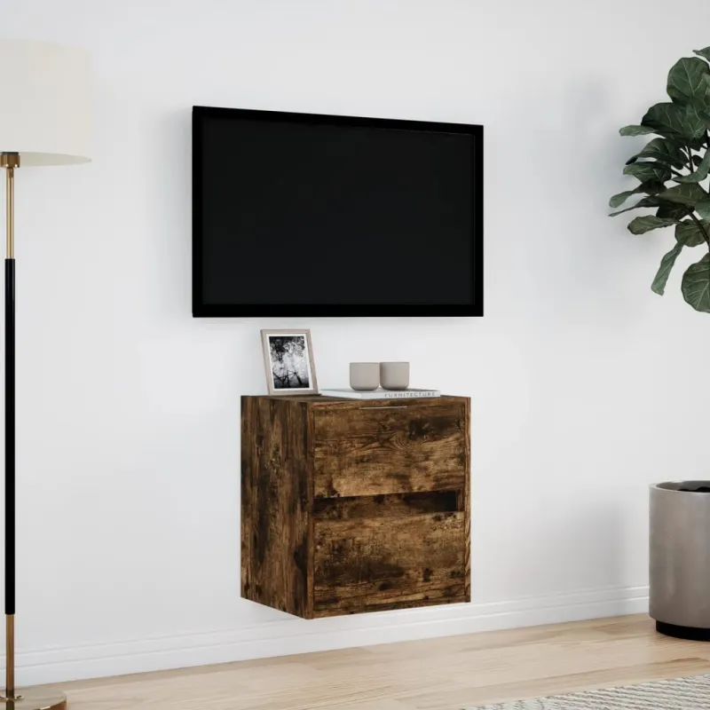 Sieninė TV spintelė su LED lemputėmis, dūminė, 41x31x45cm