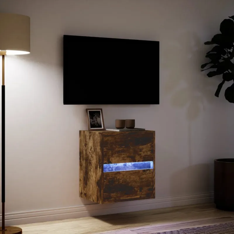Sieninė TV spintelė su LED lemputėmis, dūminė, 41x31x45cm