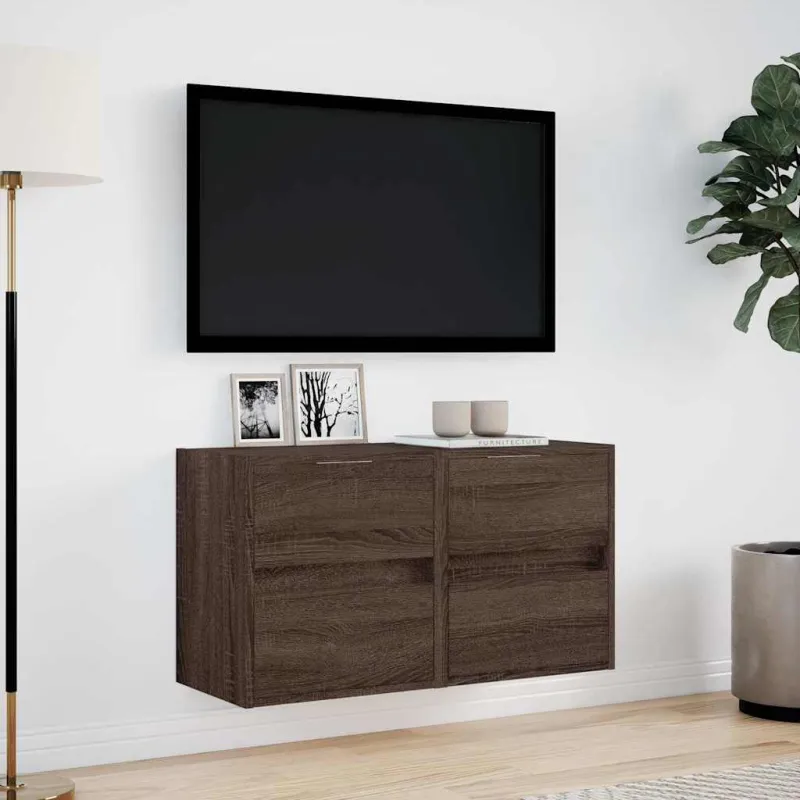 Sieninės TV spintelės su LED, 2vnt., rudos ąžuolo, 41x31x45cm