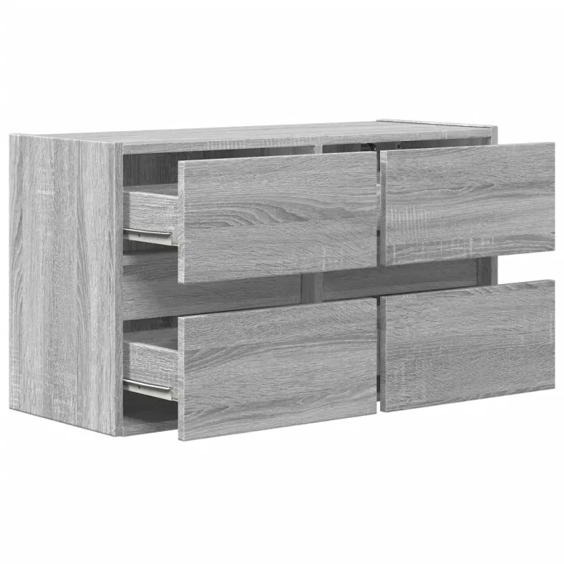 Sieninė TV spintelė su LED lemputėmis, pilka ąžuolo, 80x31x45cm