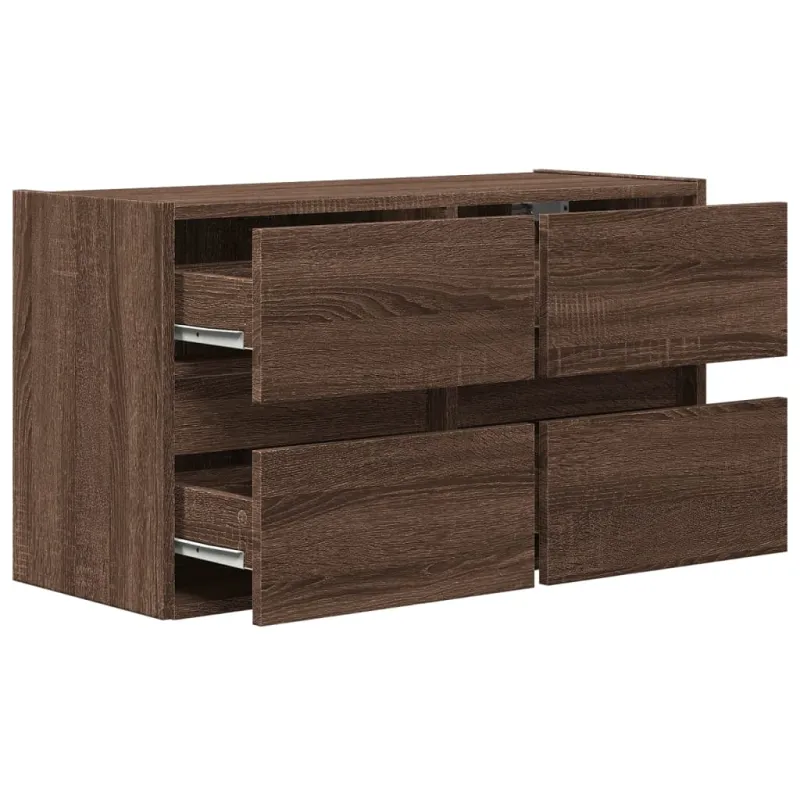 Sieninė TV spintelė su LED lemputėmis, ruda ąžuolo, 80x31x45cm