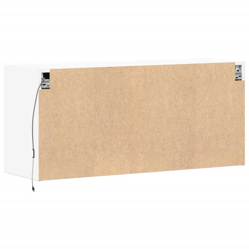 Sieninė TV spintelė su LED lemputėmis, balta, 100x31x45cm