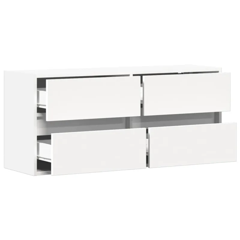 Sieninė TV spintelė su LED lemputėmis, balta, 100x31x45cm