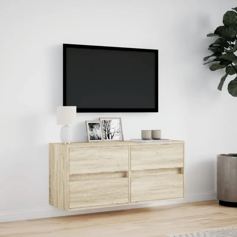 Sieninė TV spintelė su LED lemputėmis, ąžuolo, 100x31x45cm