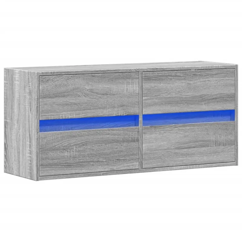 Sieninė TV spintelė su LED lemputėmis, pilka, 100x31x45cm