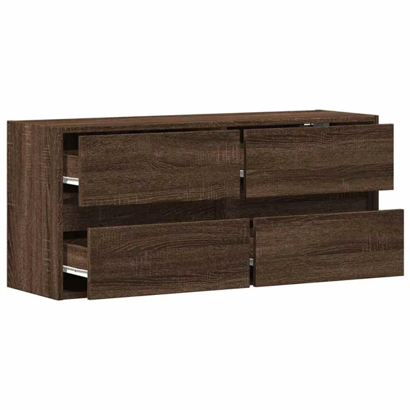 Sieninė TV spintelė su LED lemputėmis, ruda ąžuolo, 100x31x45cm