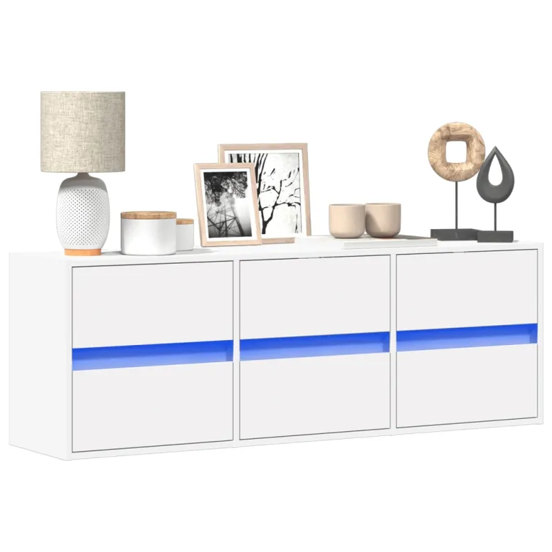 Sieninė TV spintelė su LED lemputėmis, balta, 130x31x45 cm