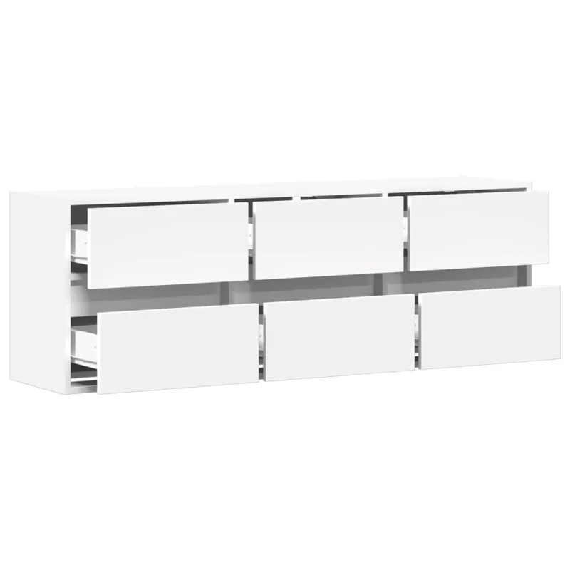 Sieninė TV spintelė su LED lemputėmis, balta, 130x31x45 cm