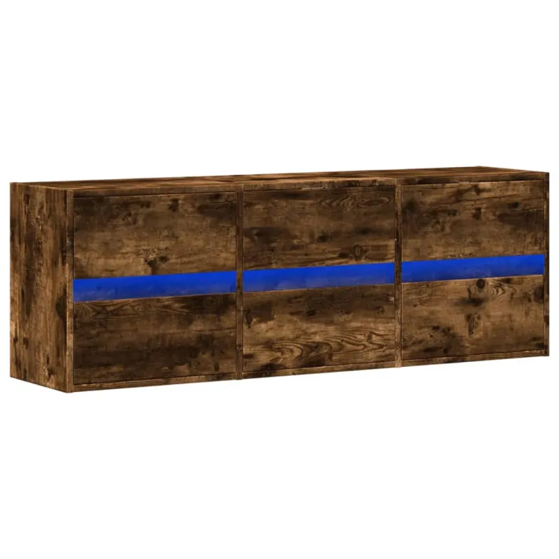 Sieninė TV spintelė su LED lemputėmis, dūminė, 130x31x45 cm