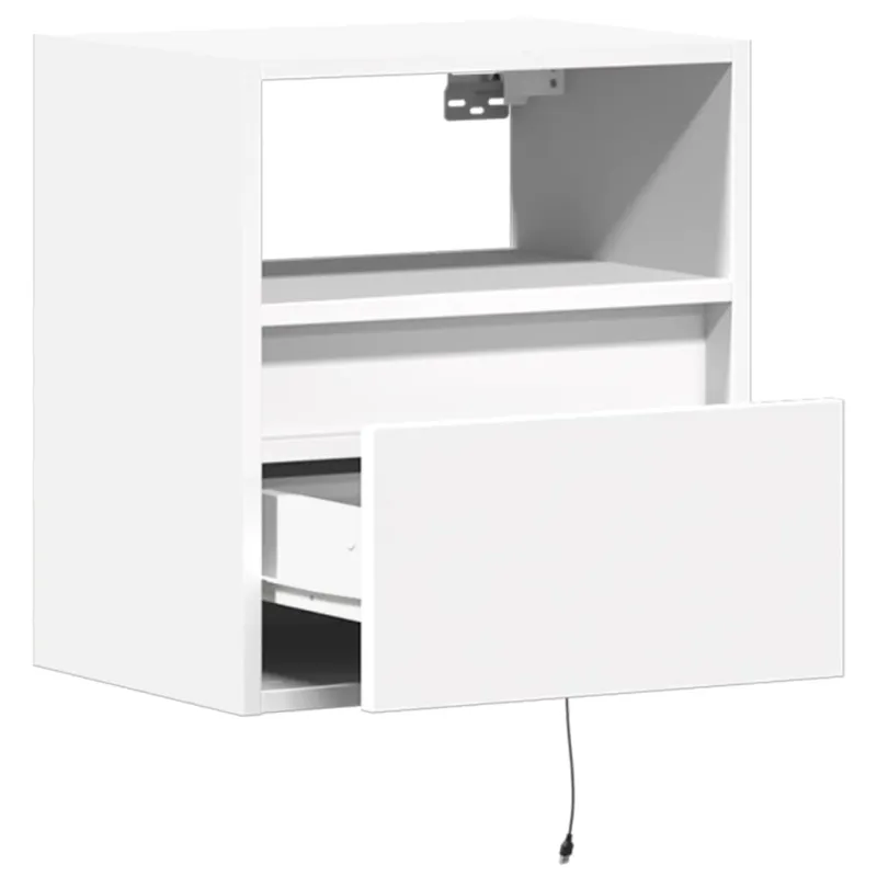 Sieninė TV spintelė su LED lemputėmis, balta, 41x31x45cm