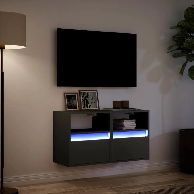 Sieninės TV spintelės su LED, 2vnt., juodos, 41x31x45cm