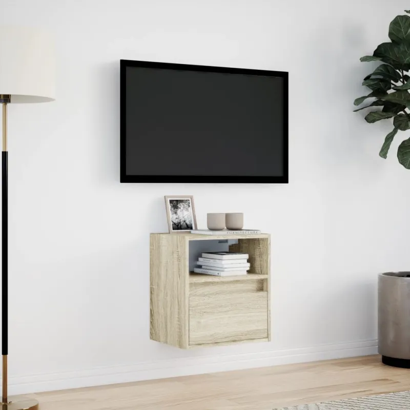 Sieninė TV spintelė su LED lemputėmis, ąžuolo, 41x31x45cm