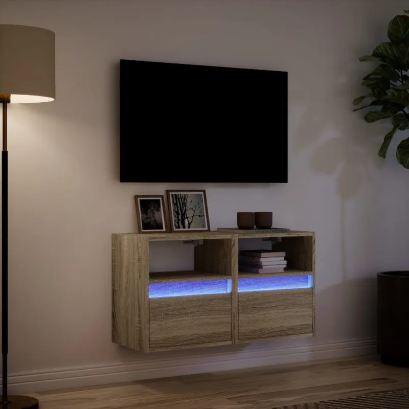Sieninės TV spintelės su LED, 2vnt., sonoma ąžuolo, 41x31x45cm