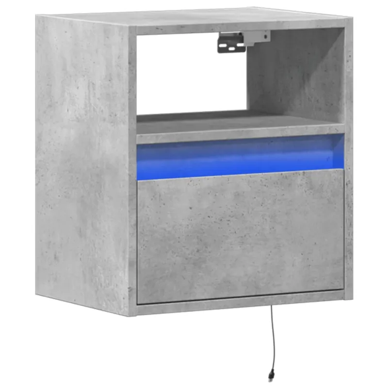 Sieninė TV spintelė su LED lemputėmis, betono, 41x31x45cm