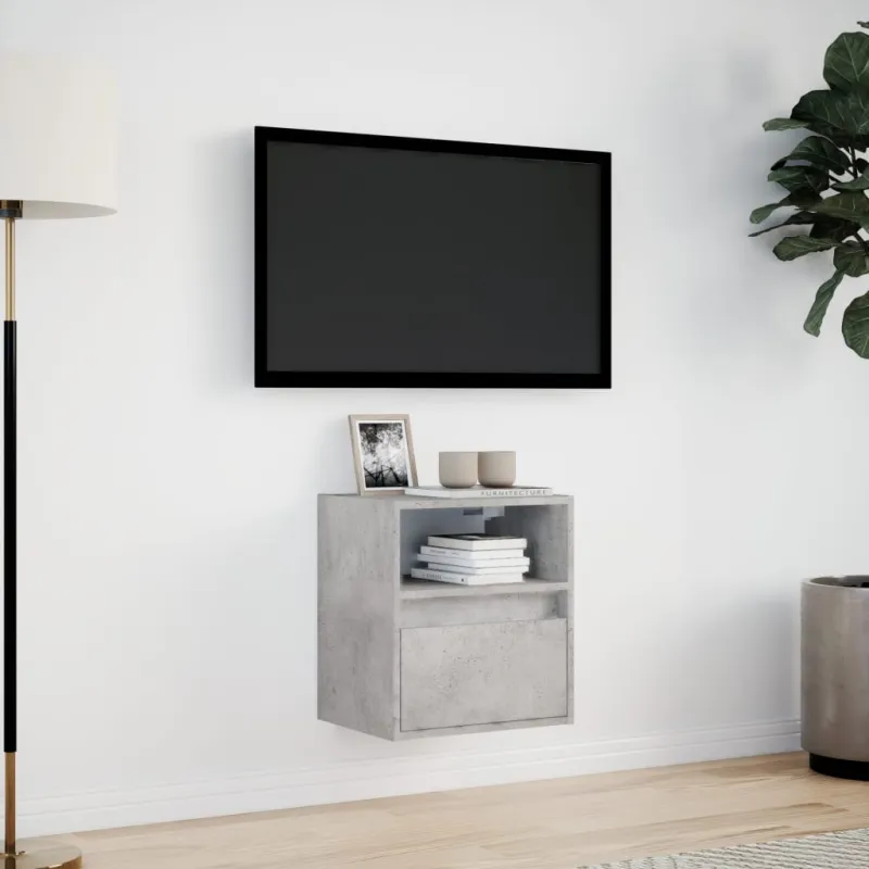 Sieninė TV spintelė su LED lemputėmis, betono, 41x31x45cm