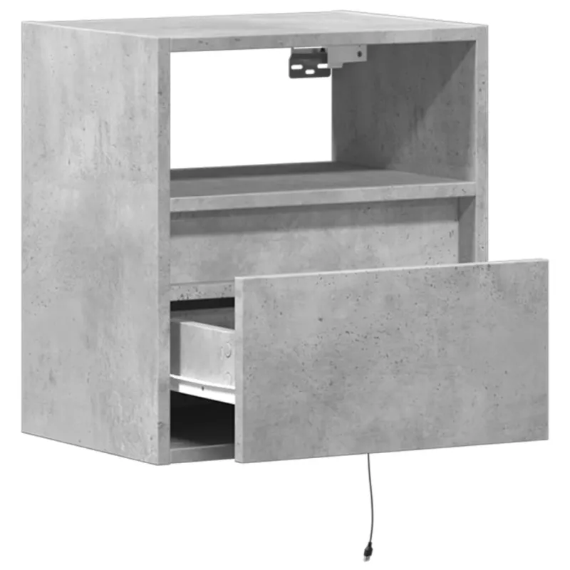Sieninė TV spintelė su LED lemputėmis, betono, 41x31x45cm