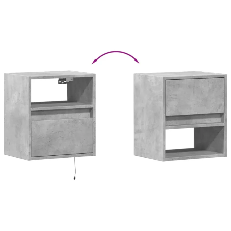 Sieninė TV spintelė su LED lemputėmis, betono, 41x31x45cm