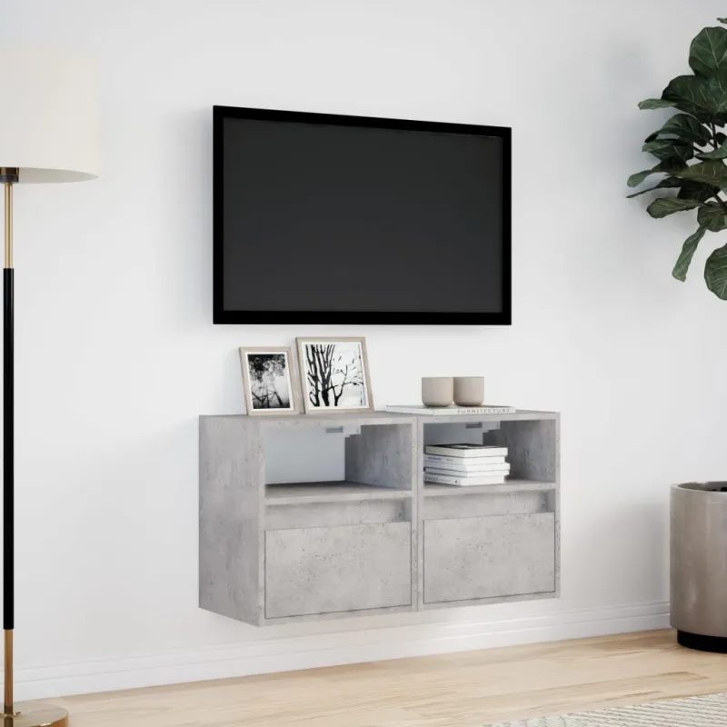Sieninės TV spintelės su LED, 2vnt., betono pilkos, 41x31x45cm