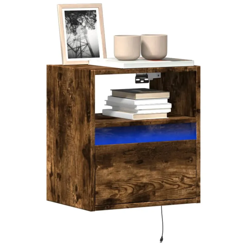 Sieninė TV spintelė su LED lemputėmis, dūminė, 41x31x45cm