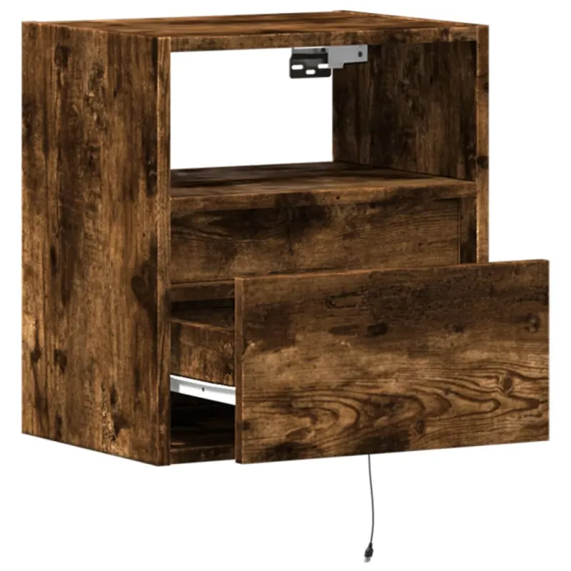 Sieninė TV spintelė su LED lemputėmis, dūminė, 41x31x45cm
