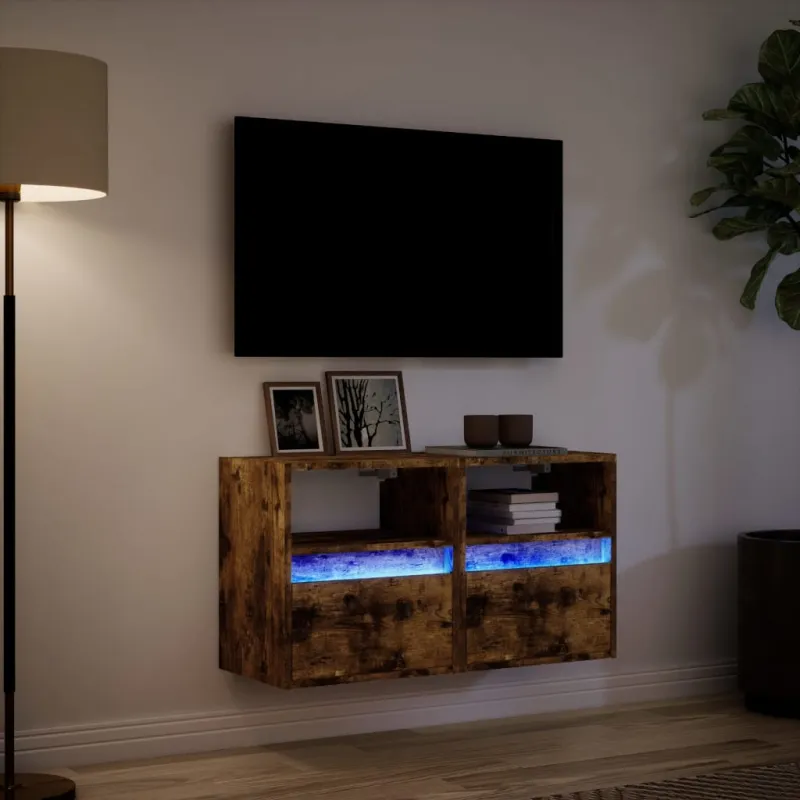 Sieninės TV spintelės su LED, 2vnt., dūminio ąžuolo, 41x31x45cm