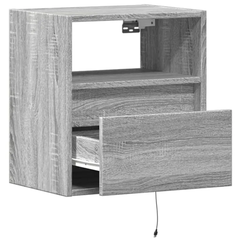 Sieninė TV spintelė su LED lemputėmis, pilka, 41x31x45cm