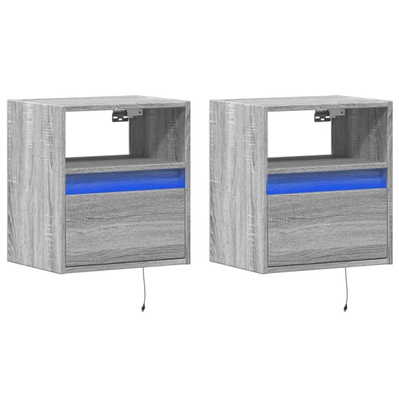 Sieninės TV spintelės su LED, 2vnt., pilkos, 41x31x45cm