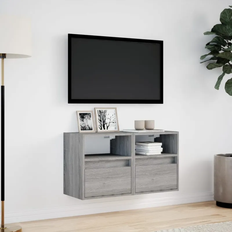 Sieninės TV spintelės su LED, 2vnt., pilkos, 41x31x45cm