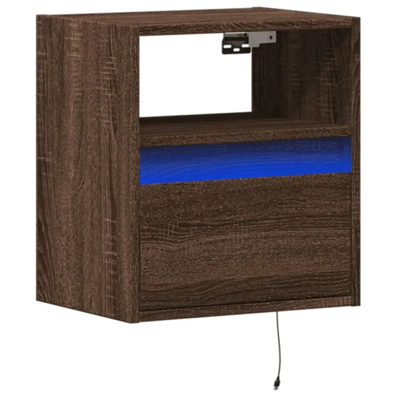 Sieninė TV spintelė su LED lemputėmis, ruda ąžuolo, 41x31x45cm