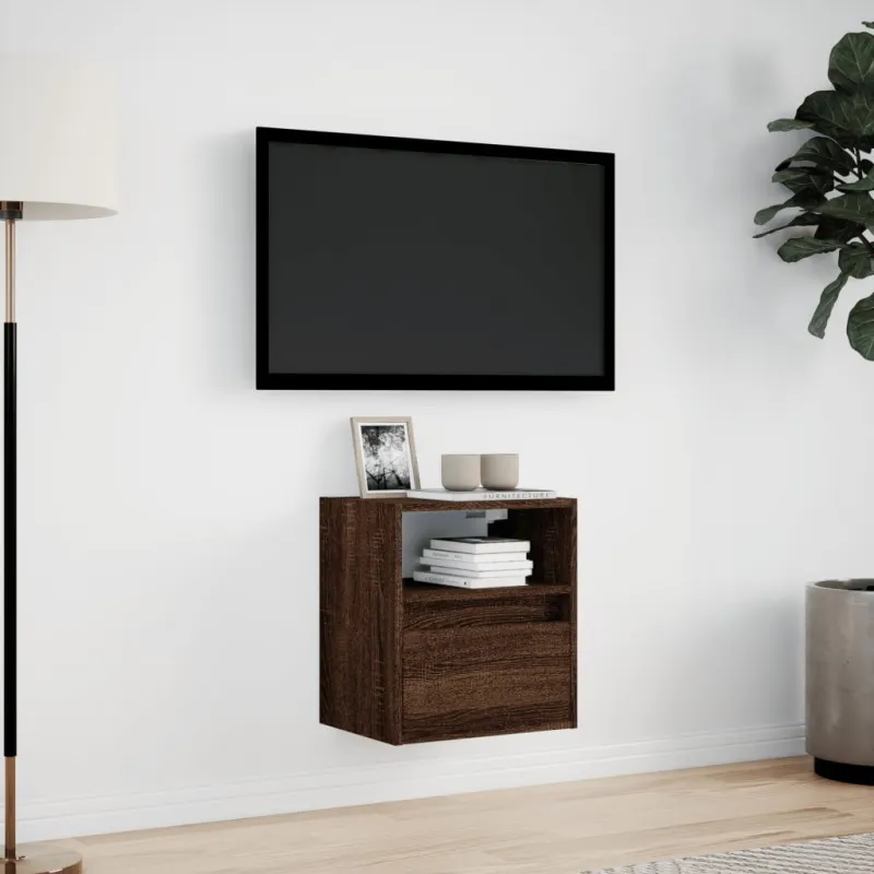Sieninė TV spintelė su LED lemputėmis, ruda ąžuolo, 41x31x45cm