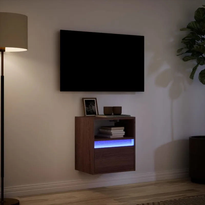 Sieninė TV spintelė su LED lemputėmis, ruda ąžuolo, 41x31x45cm