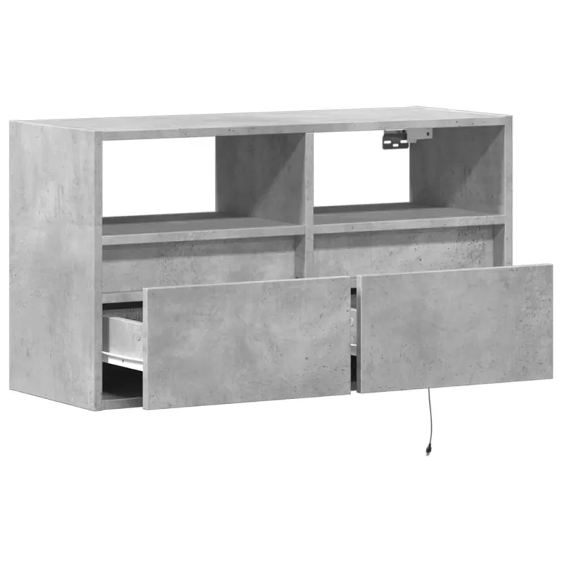 Sieninė TV spintelė su LED lemputėmis, betono, 80x31x45cm