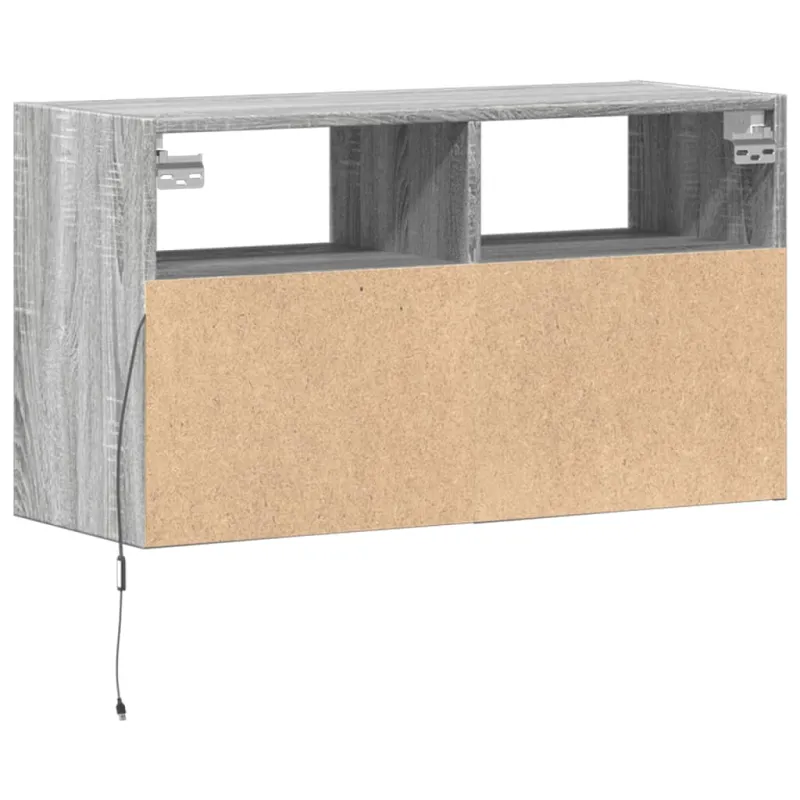 Sieninė TV spintelė su LED lemputėmis, pilka ąžuolo, 80x31x45cm
