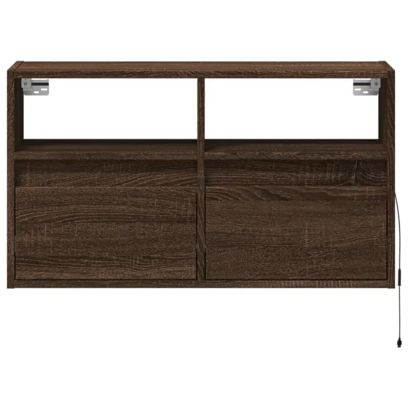 Sieninė TV spintelė su LED lemputėmis, ruda ąžuolo, 80x31x45cm