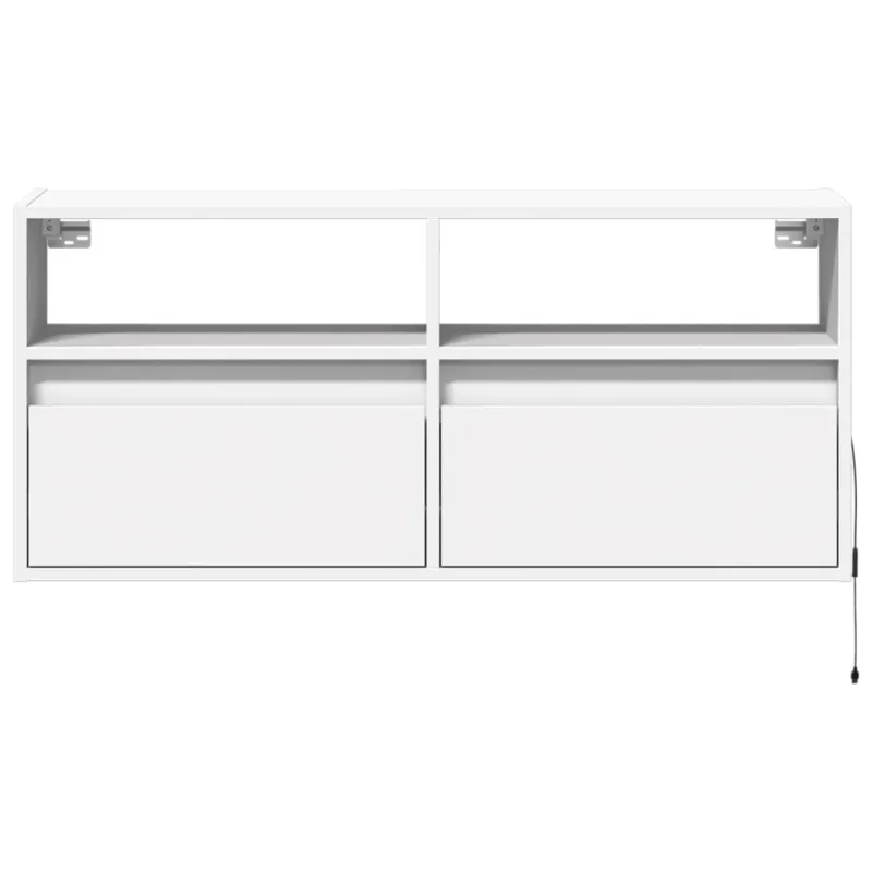 Sieninė TV spintelė su LED lemputėmis, balta, 100x31x45cm