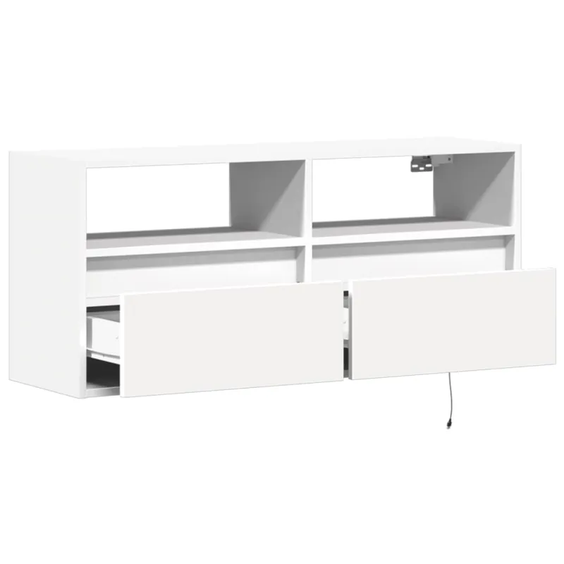 Sieninė TV spintelė su LED lemputėmis, balta, 100x31x45cm