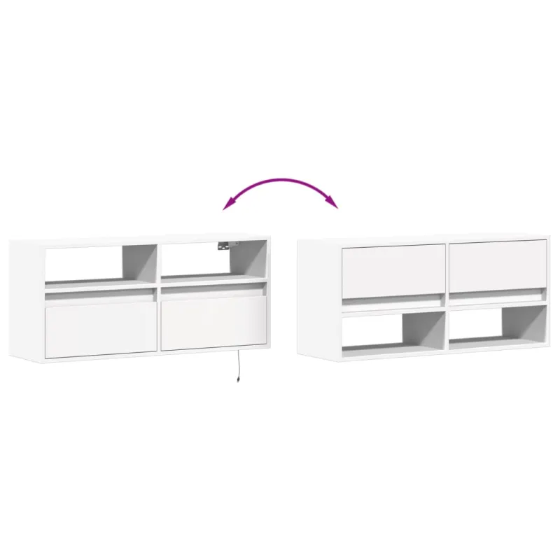Sieninė TV spintelė su LED lemputėmis, balta, 100x31x45cm
