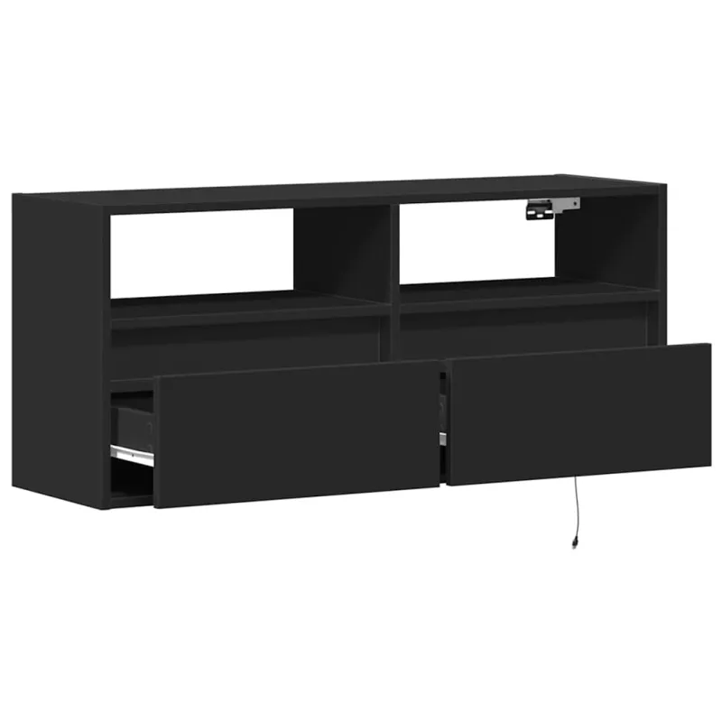 Sieninė TV spintelė su LED lemputėmis, juoda, 100x31x45cm