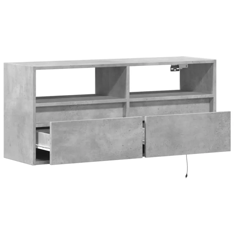 Sieninė TV spintelė su LED lemputėmis, betono, 100x31x45cm