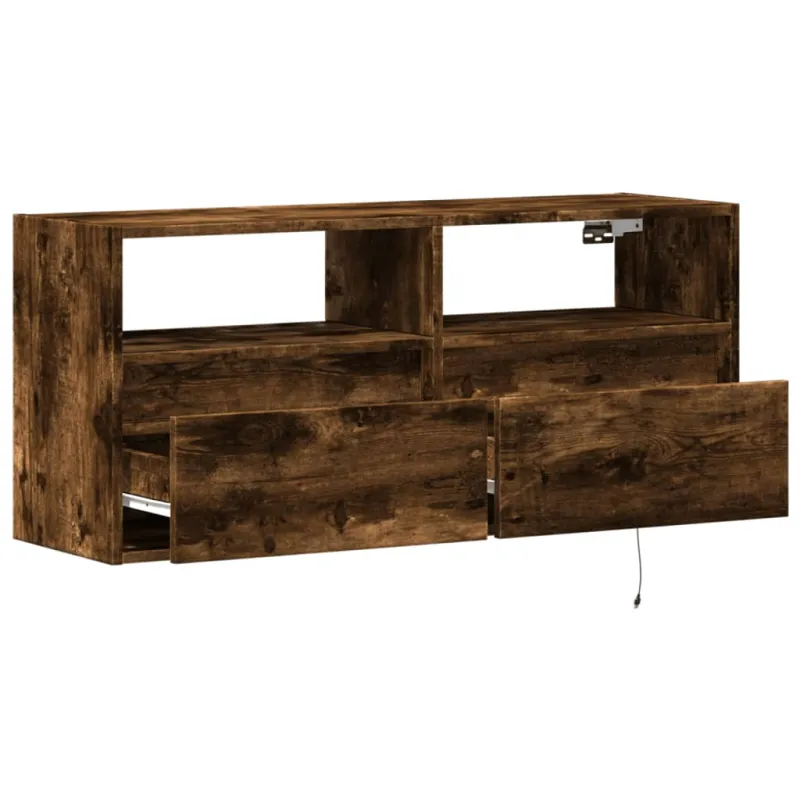 Sieninė TV spintelė su LED lemputėmis, dūminė, 100x31x45cm