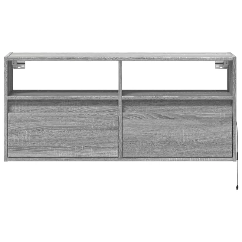 Sieninė TV spintelė su LED lemputėmis, pilka, 100x31x45cm