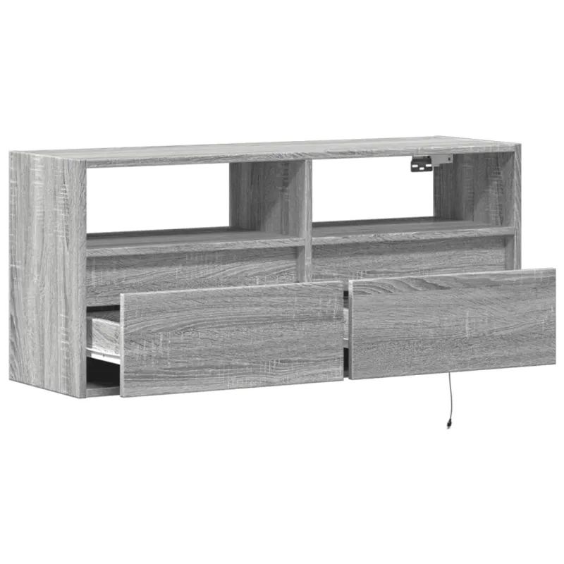 Sieninė TV spintelė su LED lemputėmis, pilka, 100x31x45cm