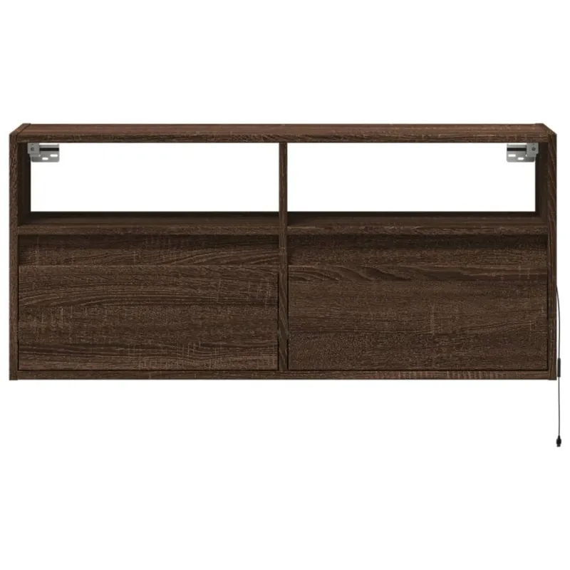 Sieninė TV spintelė su LED lemputėmis, ruda ąžuolo, 100x31x45cm