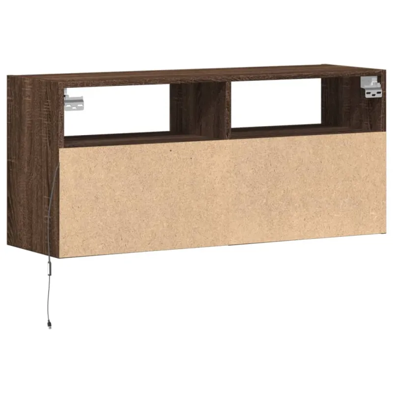 Sieninė TV spintelė su LED lemputėmis, ruda ąžuolo, 100x31x45cm