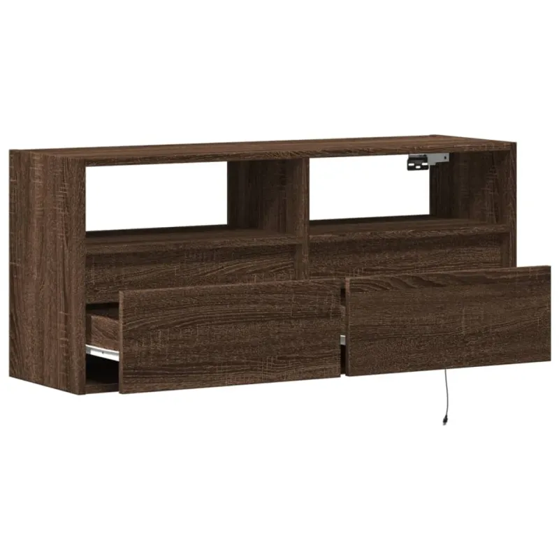 Sieninė TV spintelė su LED lemputėmis, ruda ąžuolo, 100x31x45cm