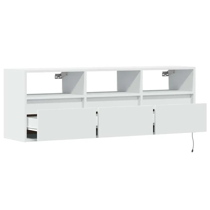 Sieninė TV spintelė su LED lemputėmis, balta, 130x31x45 cm
