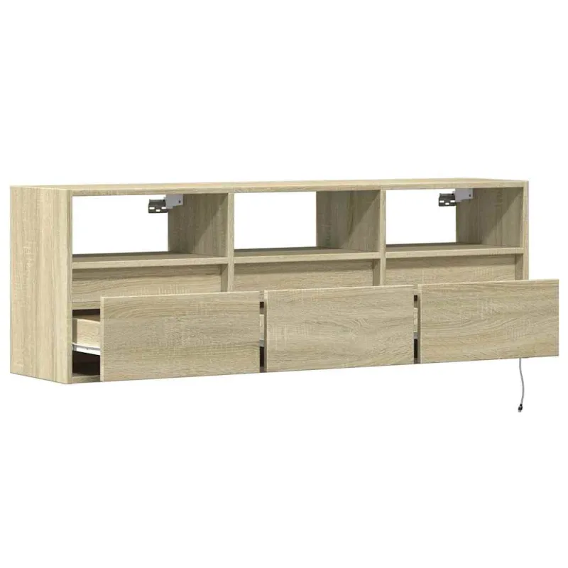 Sieninė TV spintelė su LED lemputėmis, ąžuolo, 130x31x45 cm
