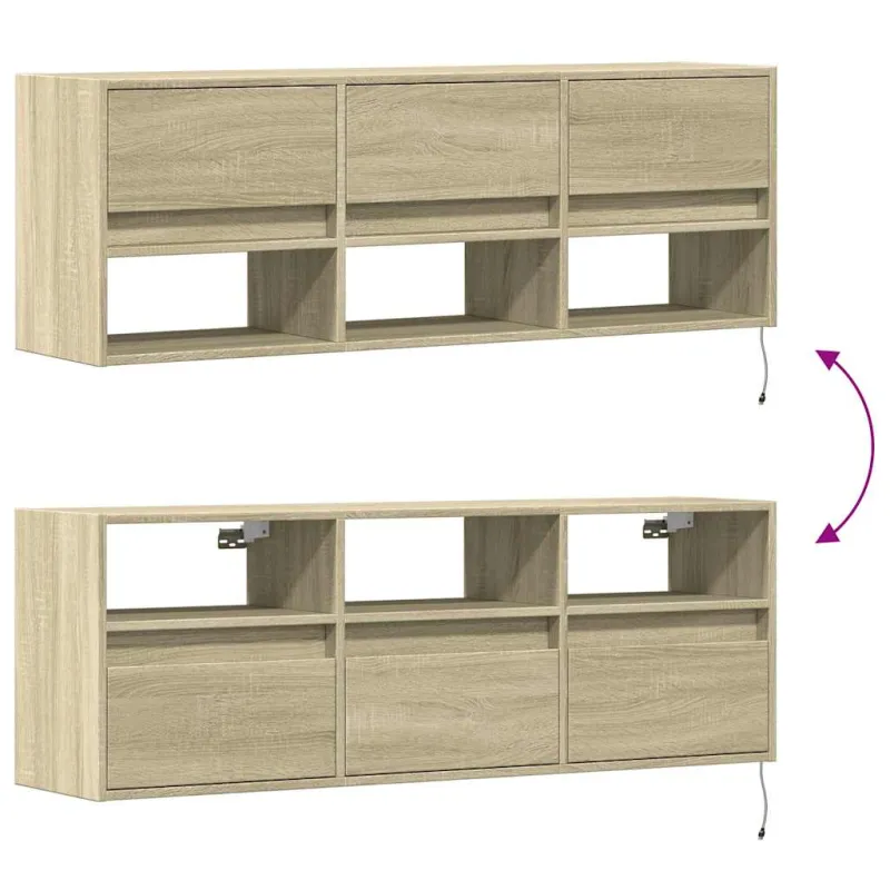 Sieninė TV spintelė su LED lemputėmis, ąžuolo, 130x31x45 cm